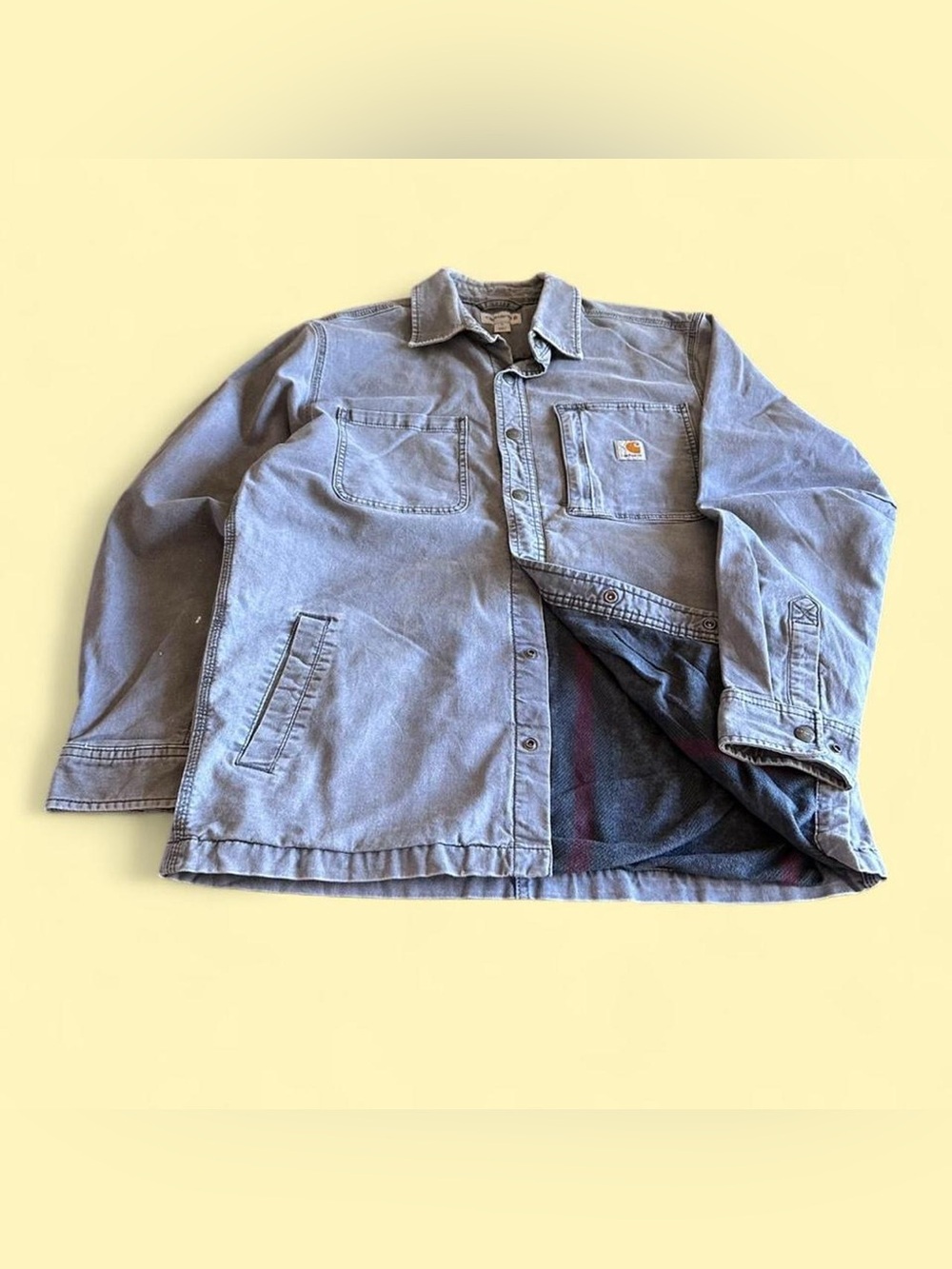 Carhartt Jacket Gray Canvas Fleece Lined Workwear Snap Front Men’s M